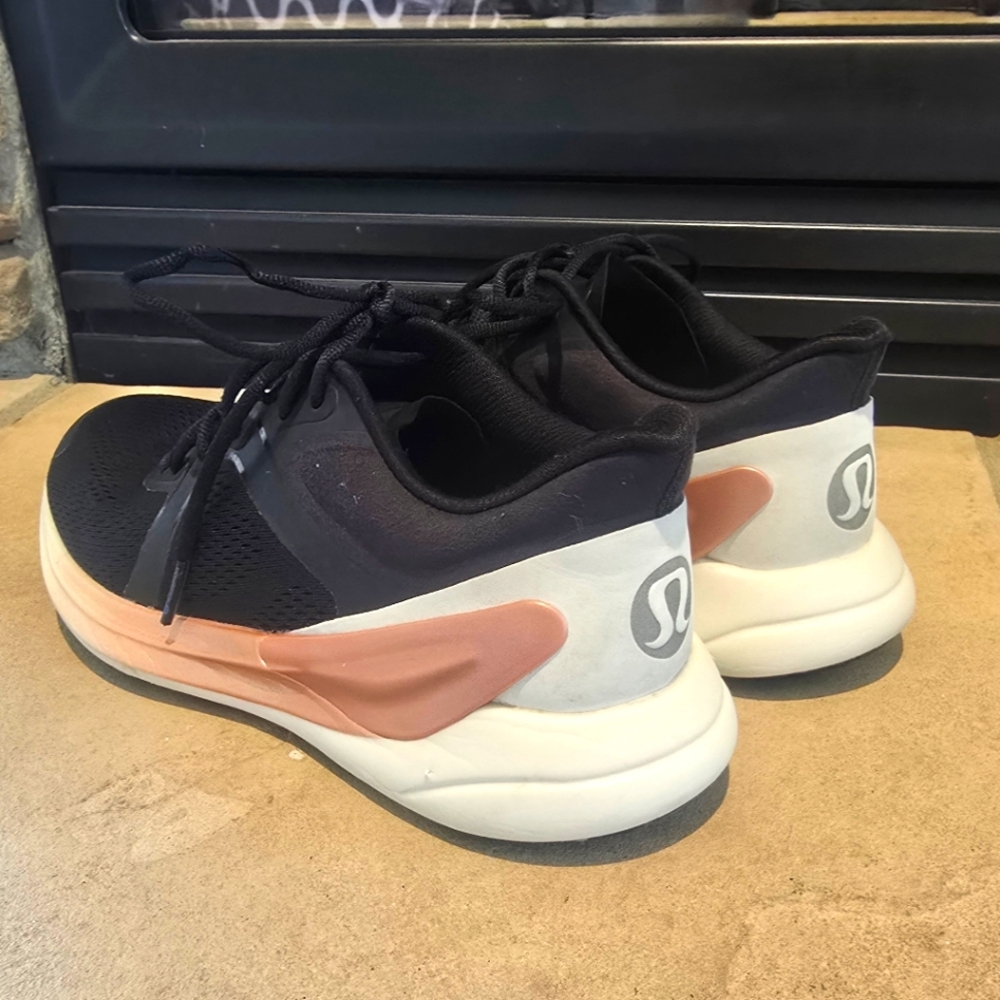 lululemon athletica Black and White Sneakers with Rose Gold Accents Womens 7.5